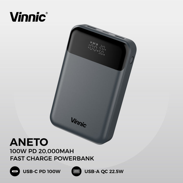Vinnic Power ANETO 100W PD 20,000mAh Powerbank with 100W USB-C Cable