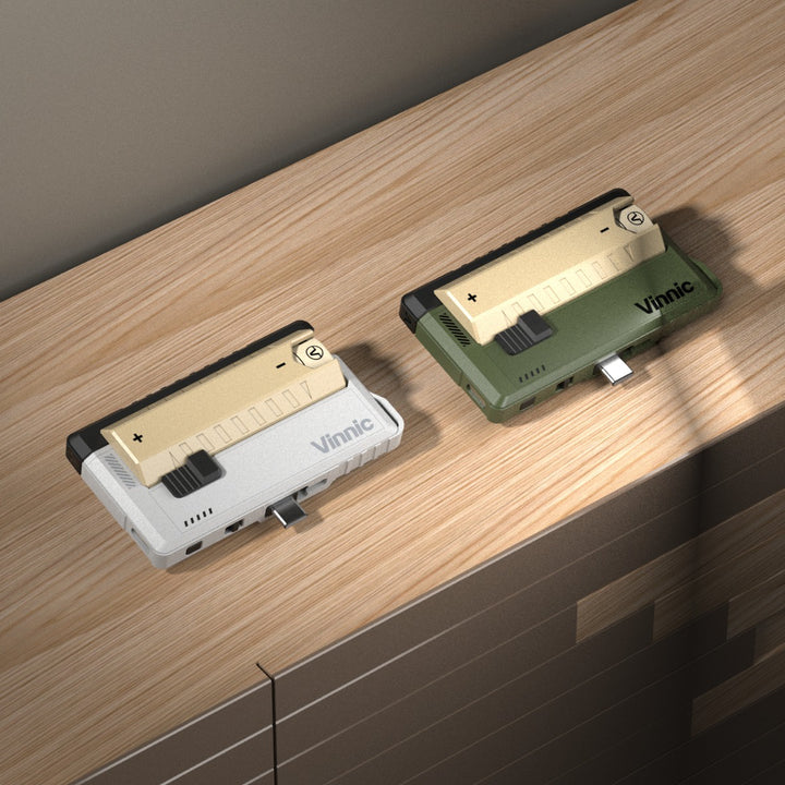 Vinnic Rendezvous 5000mAh detachable power bank with innovative replaceable Silicon Carbon Lithium (SiC) 21700 batteries offering 20-30% higher energy density. Enjoy 22.5W USB-C PD fast charging, integrated Type-C plug, and charge two devices at once.